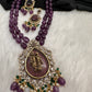 Victoraian Mehendi Finish Monalisa Beads Necklace - Purple