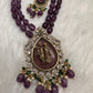 Victoraian Mehendi Finish Monalisa Beads Necklace - Purple