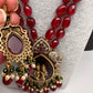 Victoraian Mehendi Finish Monalisa Beads Necklace - Red