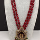 Victoraian Mehendi Finish Monalisa Beads Necklace - Red