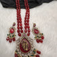 Victoraian Mehendi Finish Monalisa Beads Necklace - Red