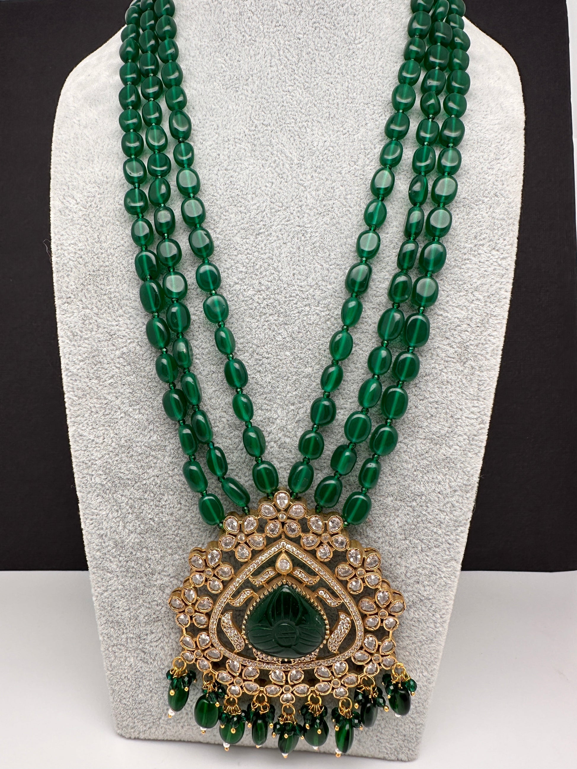 Moissanite Victoraian Mehendi Finish Monalisa Beads Necklace - Green