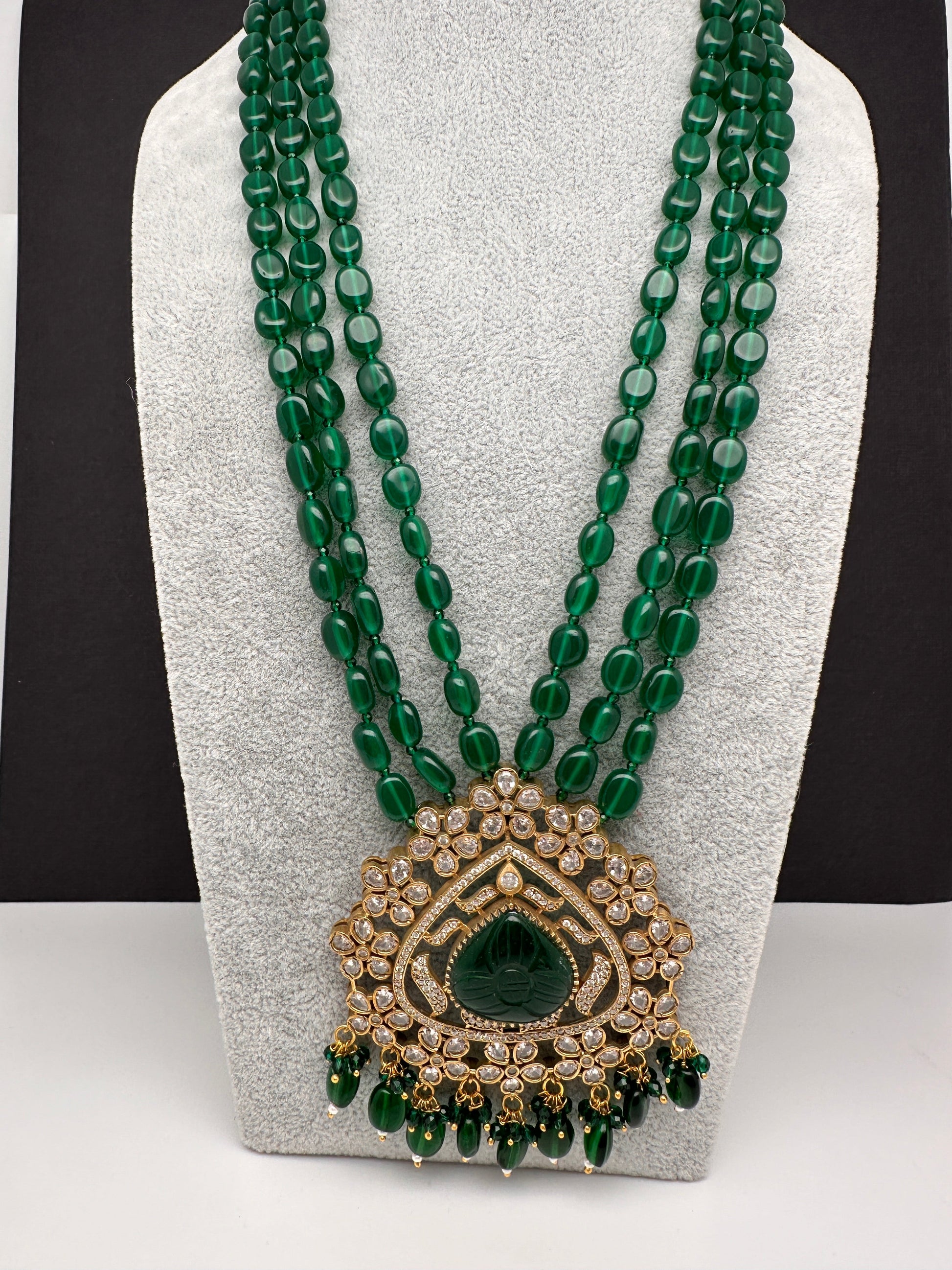 Moissanite Victoraian Mehendi Finish Monalisa Beads Necklace - Green