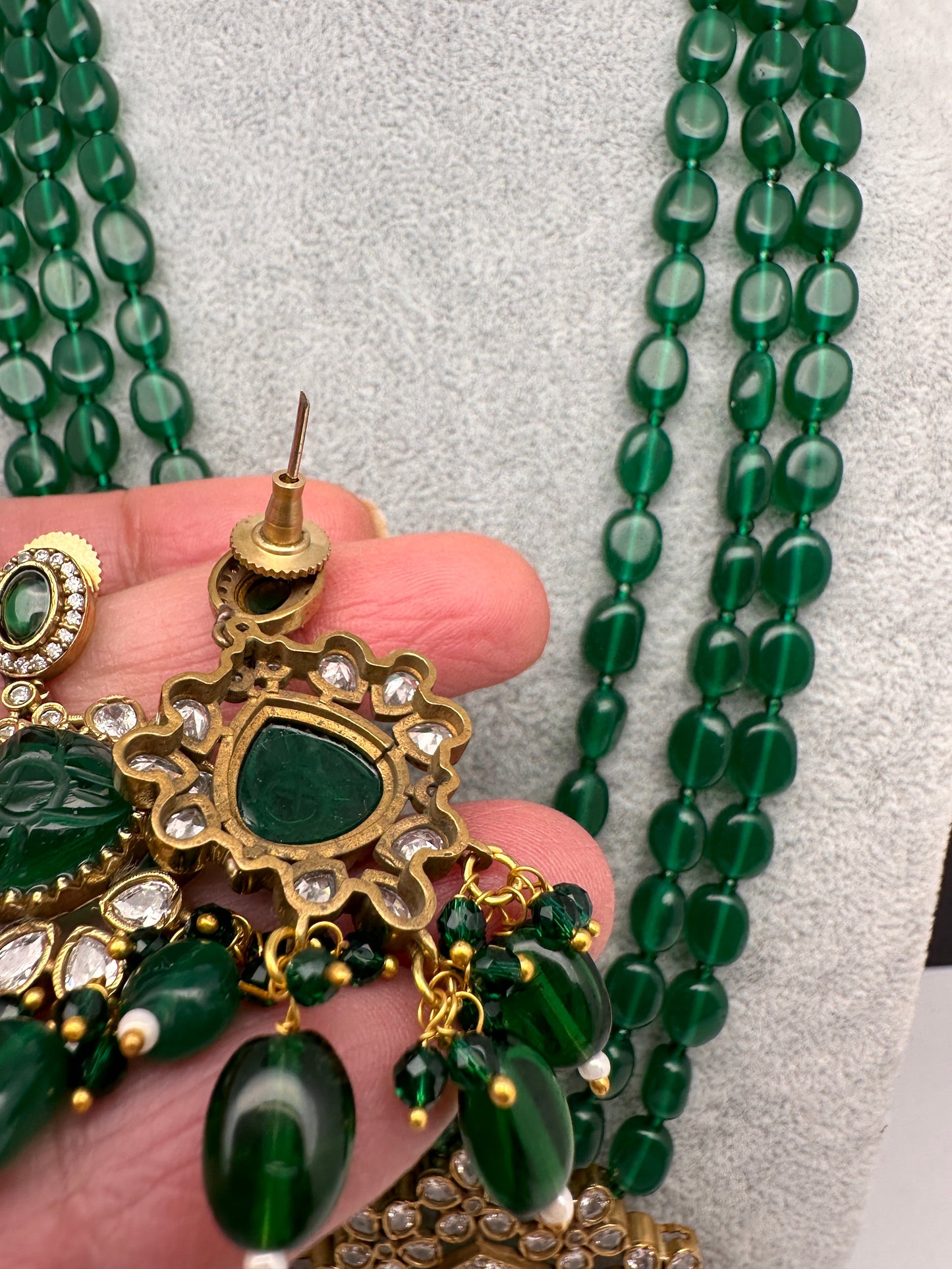 Moissanite Victoraian Mehendi Finish Monalisa Beads Necklace - Green