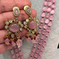 Moissanite Victoraian Mehendi Finish Monalisa Beads Necklace - Pink