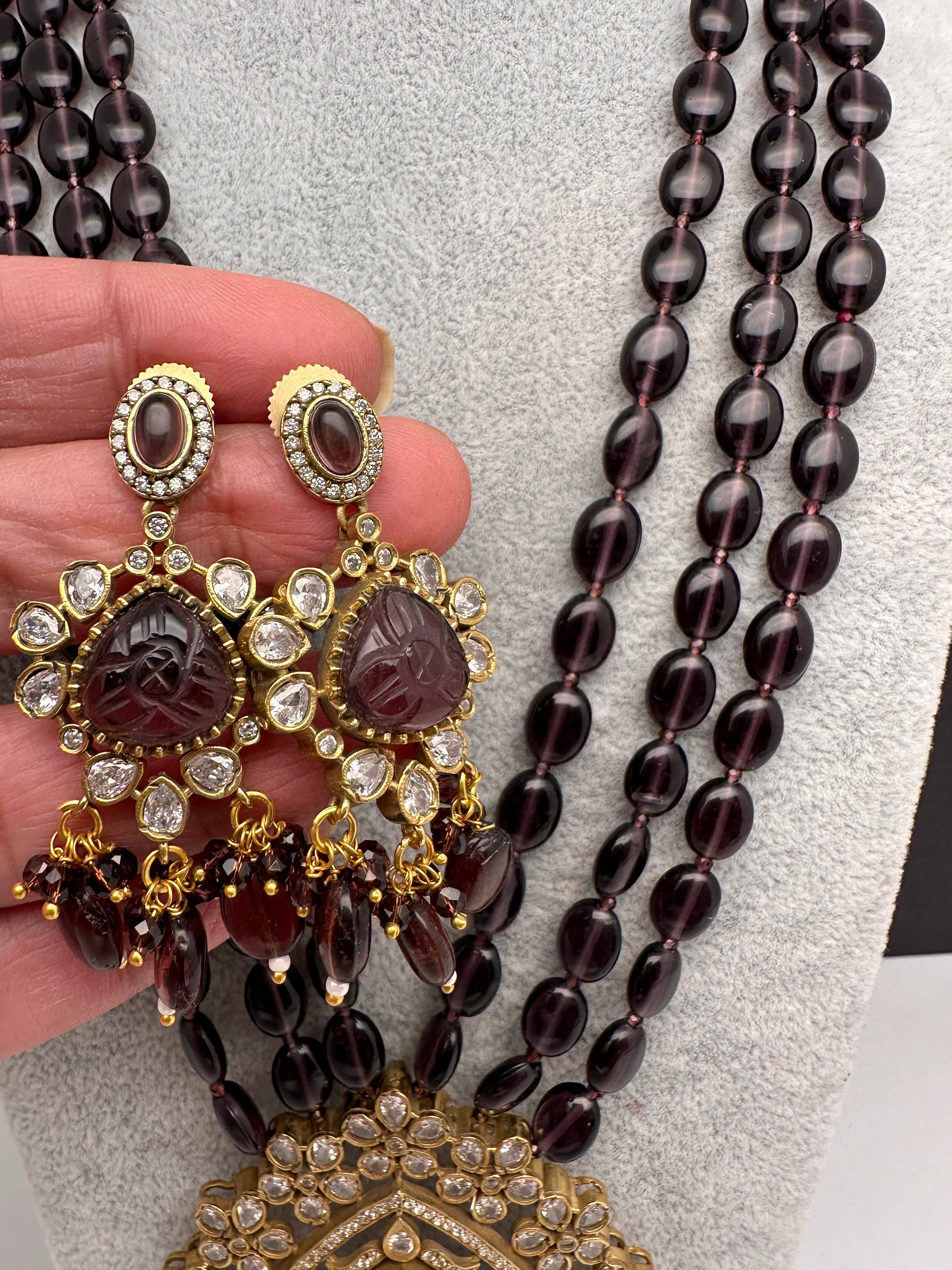 Moissanite Victoraian Mehendi Finish Monalisa Beads Necklace - Purple