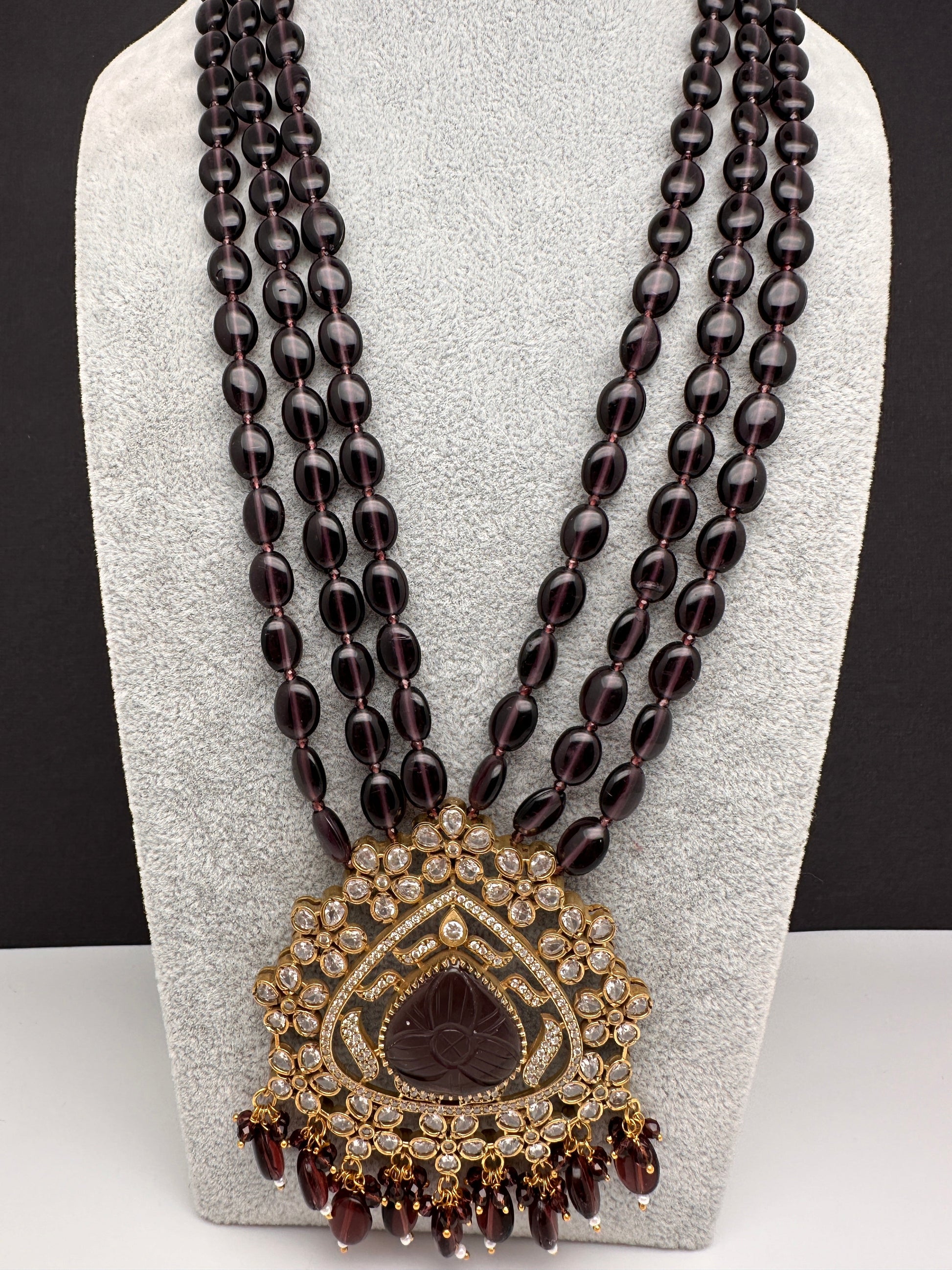 Moissanite Victoraian Mehendi Finish Monalisa Beads Necklace - Purple