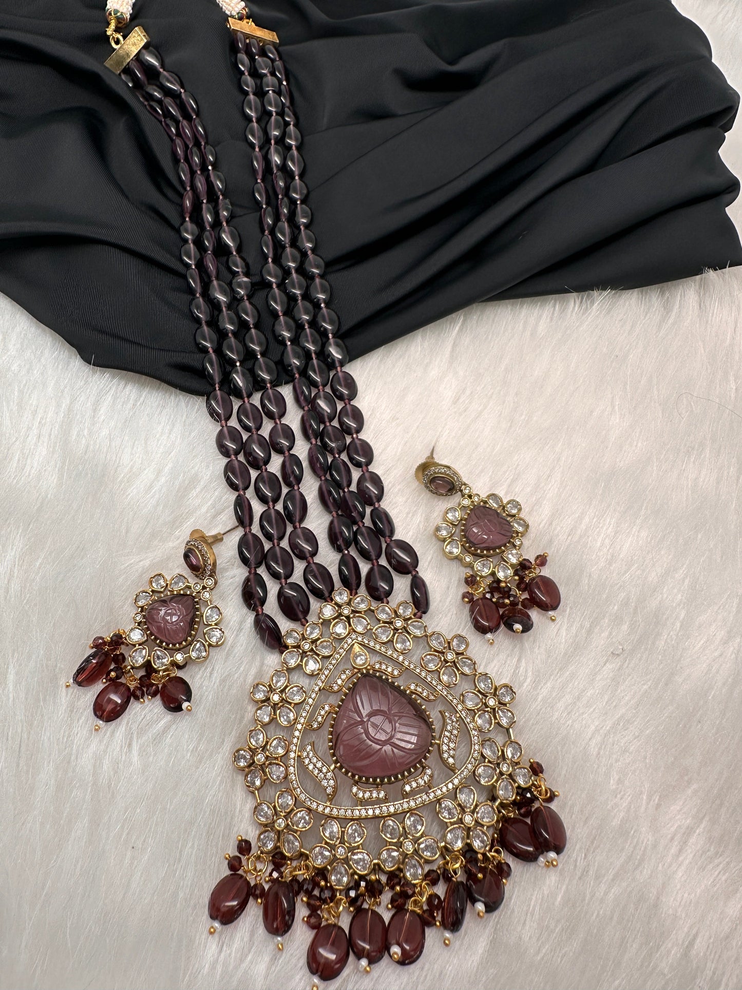 Moissanite Victoraian Mehendi Finish Monalisa Beads Necklace - Purple