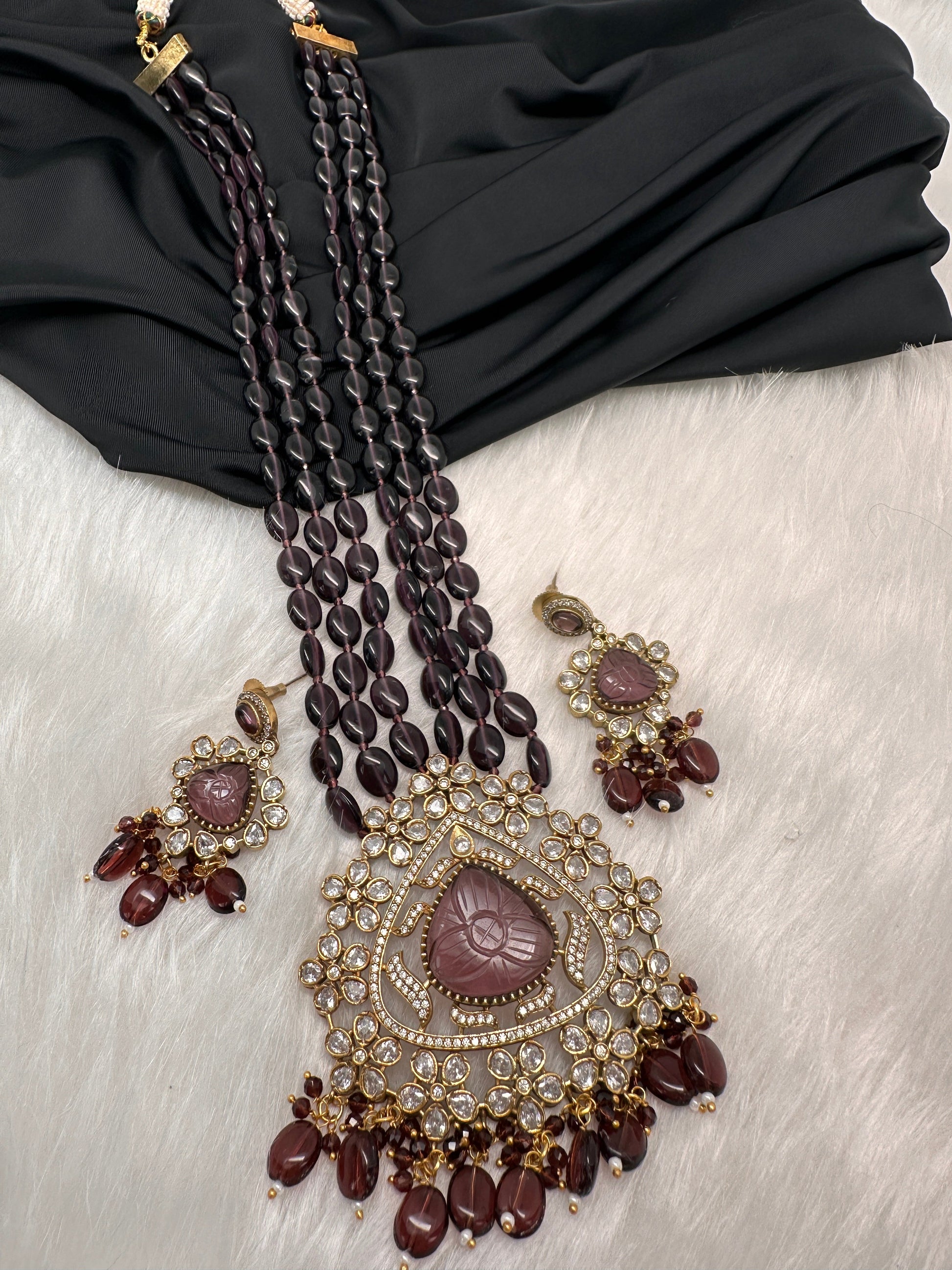 Moissanite Victoraian Mehendi Finish Monalisa Beads Necklace - Purple