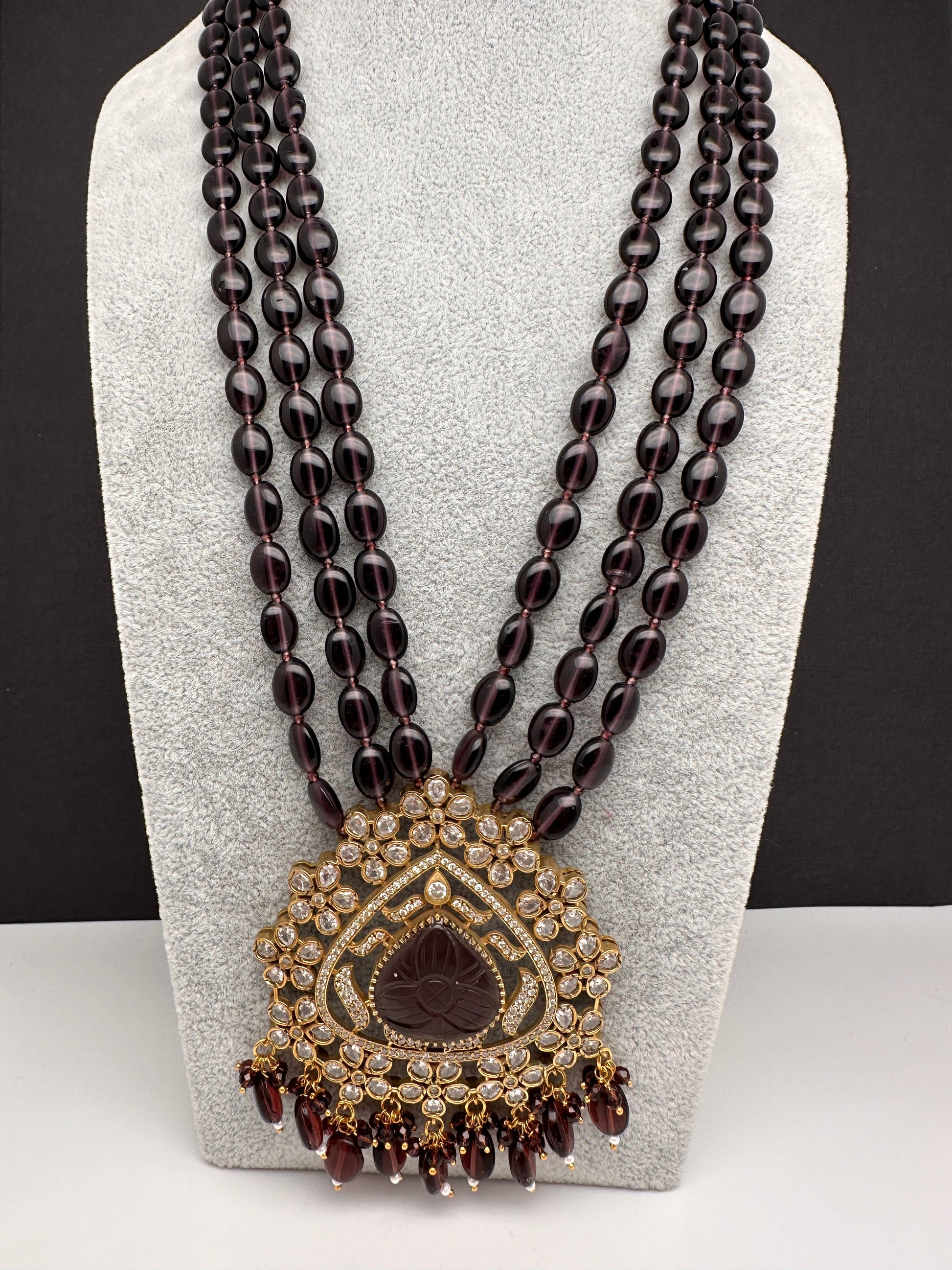 Moissanite Victoraian Mehendi Finish Monalisa Beads Necklace - Purple