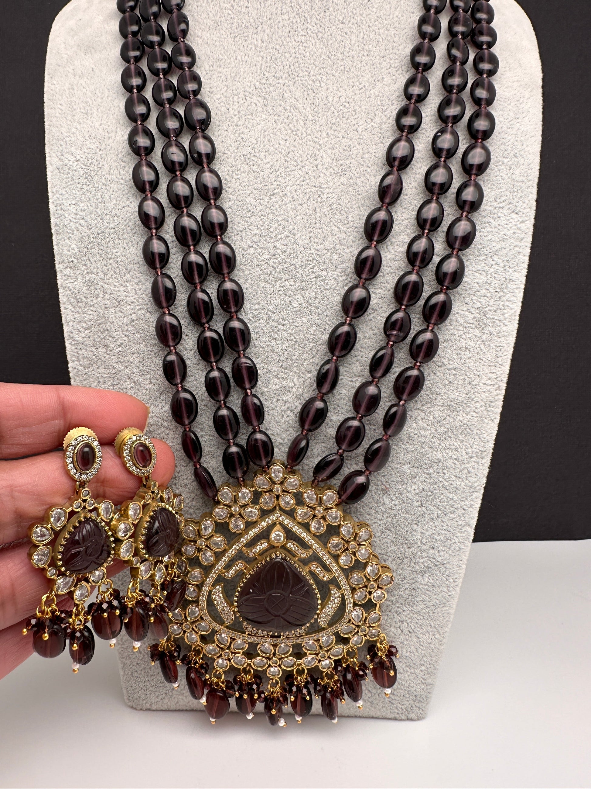 Moissanite Victoraian Mehendi Finish Monalisa Beads Necklace - Purple