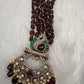 Peacock Moissanite Victoraian Mehendi Finish Monalisa Beads Necklace - Brown