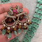 Peacock Moissanite Victoraian Mehendi Finish Monalisa Beads Necklace - LightGreen