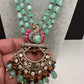 Peacock Moissanite Victoraian Mehendi Finish Monalisa Beads Necklace - LightGreen