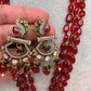Peacock Moissanite Victoraian Mehendi Finish Monalisa Beads Necklace - Red