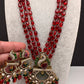 Peacock Moissanite Victoraian Mehendi Finish Monalisa Beads Necklace - Red