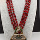 Peacock Moissanite Victoraian Mehendi Finish Monalisa Beads Necklace - Red