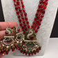 Peacock Moissanite Victoraian Mehendi Finish Monalisa Beads Necklace - Red
