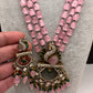 Peacock Moissanite Victoraian Mehendi Finish Monalisa Beads Necklace - Pink