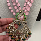 Peacock Moissanite Victoraian Mehendi Finish Monalisa Beads Necklace - Pink