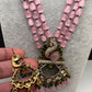 Peacock Moissanite Victoraian Mehendi Finish Monalisa Beads Necklace - Pink