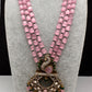 Peacock Moissanite Victoraian Mehendi Finish Monalisa Beads Necklace - Pink