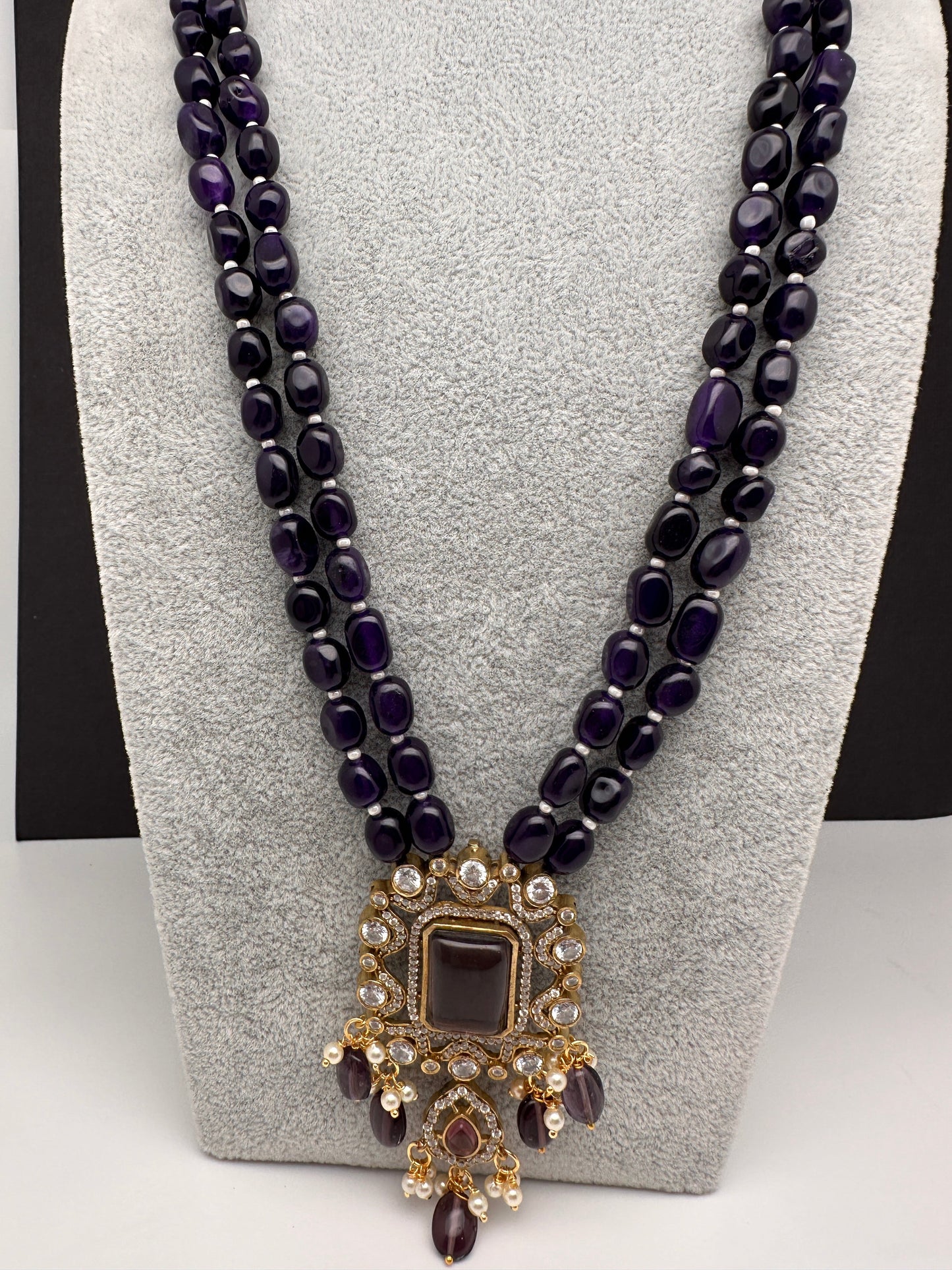 Victoraian Double line Monalisa Beads Necklace - Blue