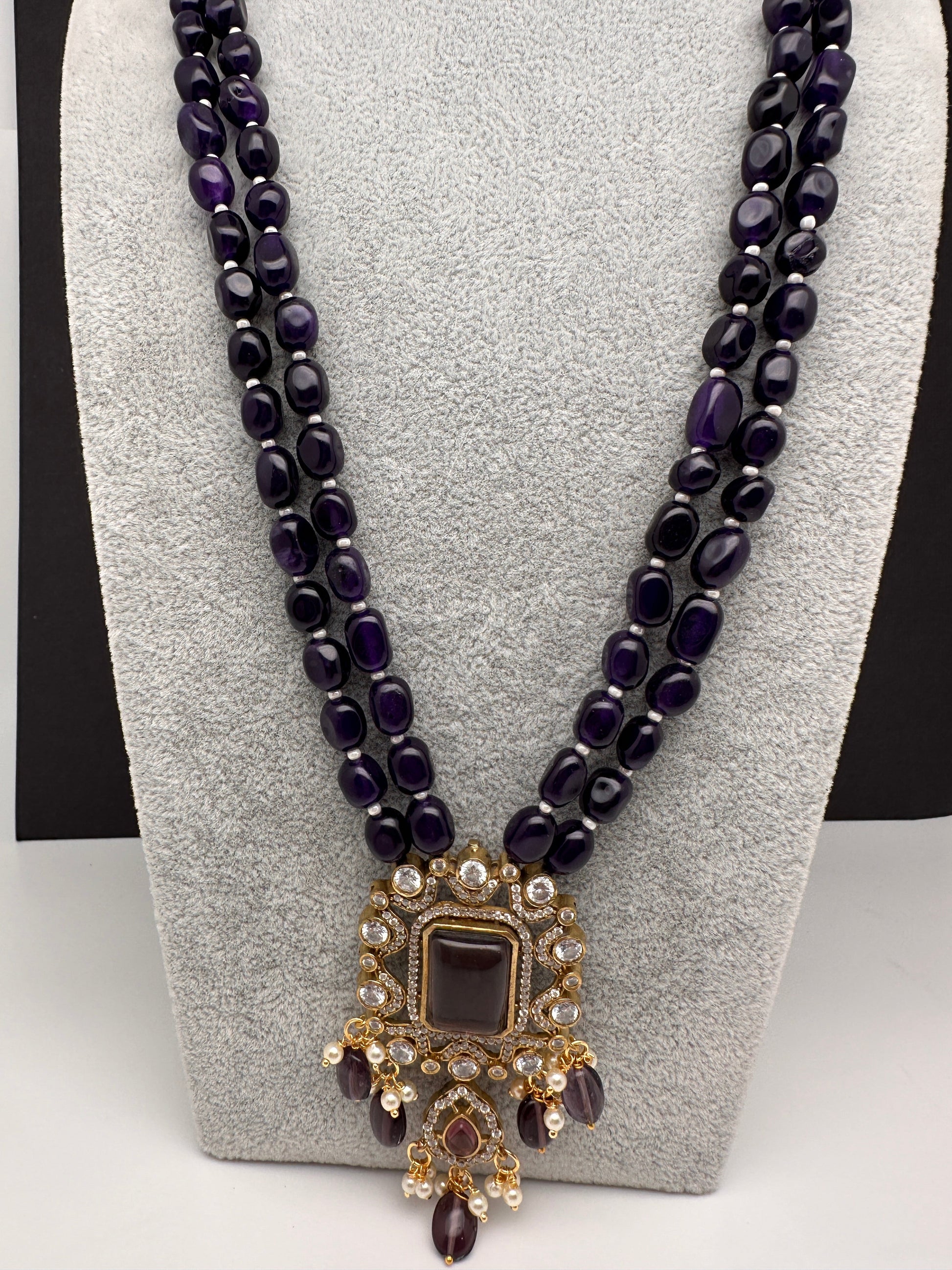 Victoraian Double line Monalisa Beads Necklace - Blue