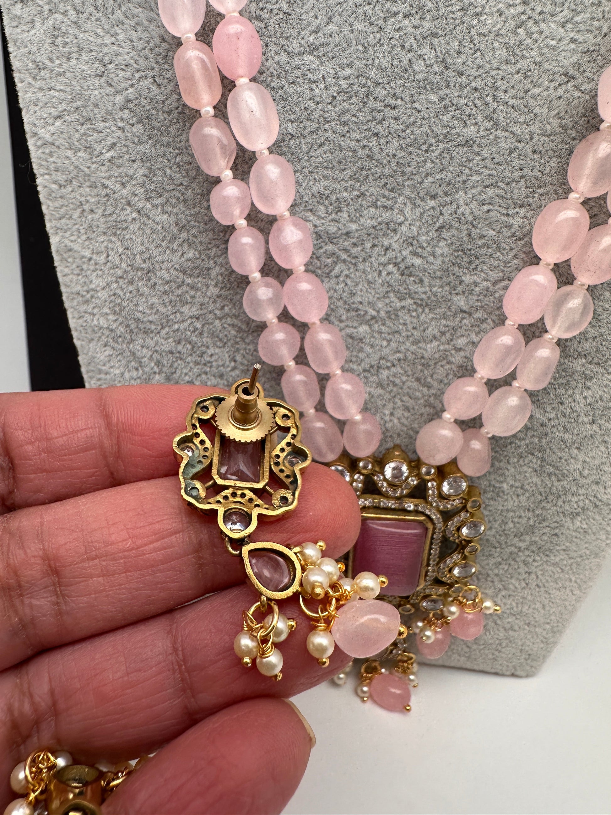 Victoraian Double line Monalisa Beads Necklace - Pink