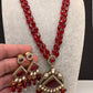 Moissanite Victoraian Double line Monalisa Beads Necklace - Red
