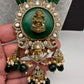 Moissanite Victoraian Ganesha Lakshmi Devi Monalisa Beads Necklace - Green