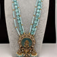 Moissanite Victoraian Ganesha Lakshmi Devi Monalisa Beads Necklace - LightBlue