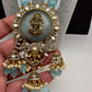 Moissanite Victoraian Ganesha Lakshmi Devi Monalisa Beads Necklace - LightBlue