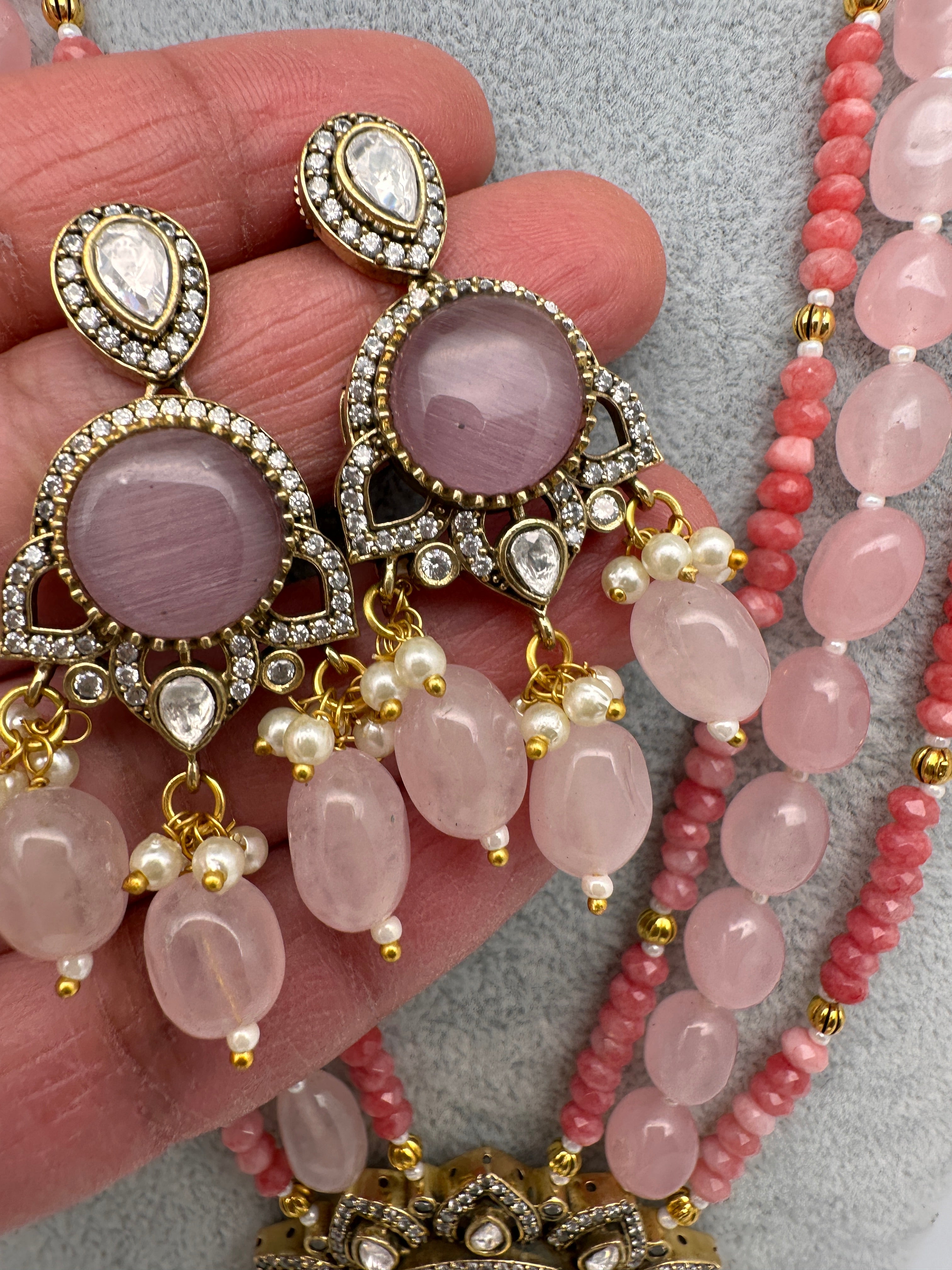 Moissanite Victoraian Ganesha Lakshmi Devi Monalisa Beads Necklace