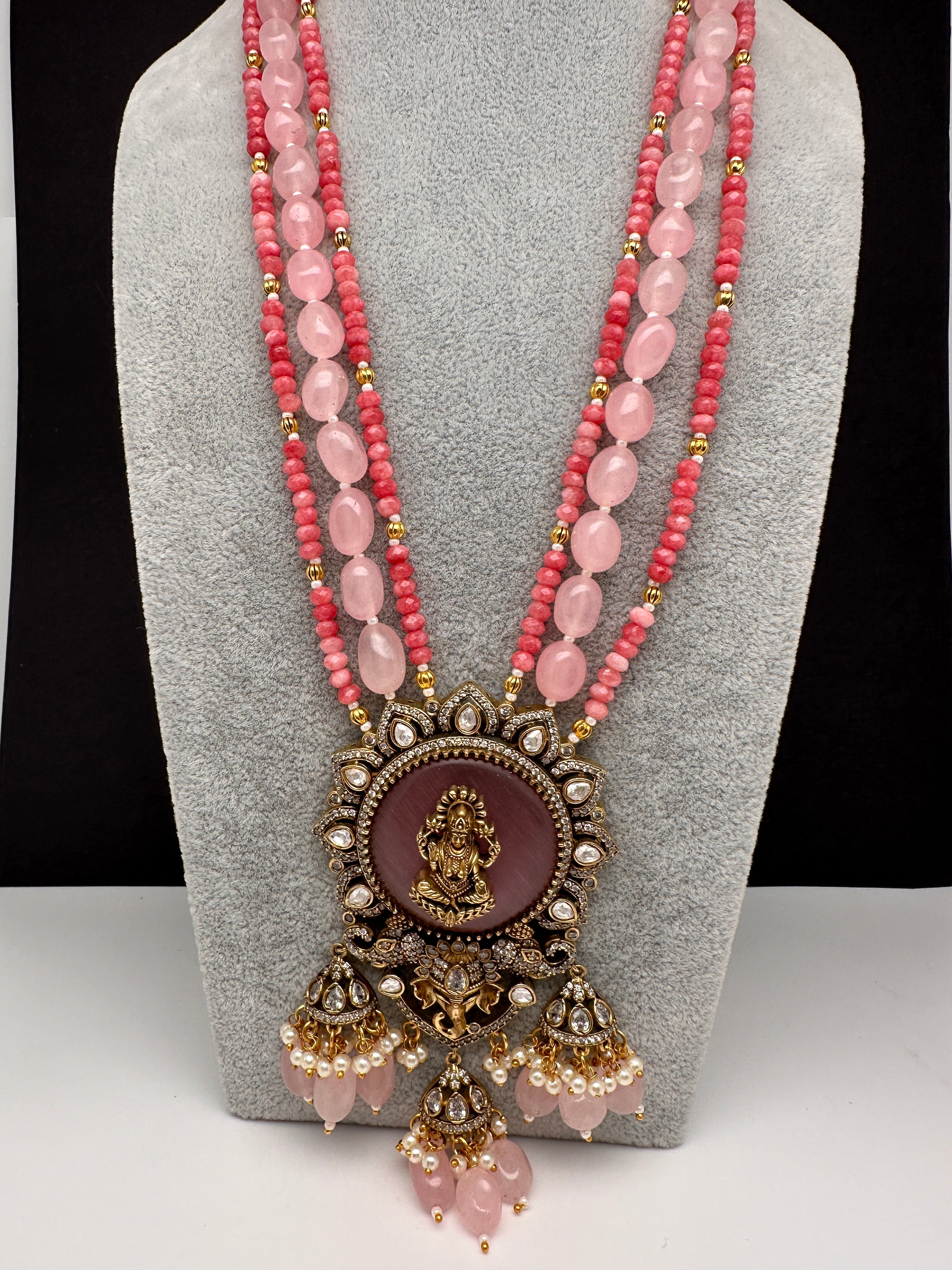 Moissanite Victoraian Ganesha Lakshmi Devi Monalisa Beads Necklace
