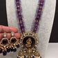 Moissanite Victoraian Ganesha Lakshmi Devi Monalisa Beads Necklace - Purple