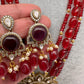 Moissanite Victoraian Ganesha Lakshmi Devi Monalisa Beads Necklace - Red