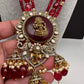 Moissanite Victoraian Ganesha Lakshmi Devi Monalisa Beads Necklace - Red