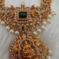 Goddess Lakshmi Green Stone Pearls Matte Finish Necklace - Green