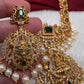 Goddess Lakshmi Green Stone Pearls Matte Finish Necklace - Green