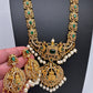 Goddess Lakshmi Green Stone Pearls Matte Finish Necklace - Green
