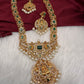 Goddess Lakshmi Green Stone Pearls Matte Finish Necklace - Green