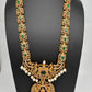 Goddess Lakshmi Green Stone Pearls Matte Finish Necklace - Green