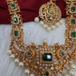 Goddess Lakshmi Green Stone Pearls Matte Finish Necklace - Green