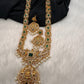 Goddess Lakshmi Green Stone Pearls Matte Finish Necklace - Green