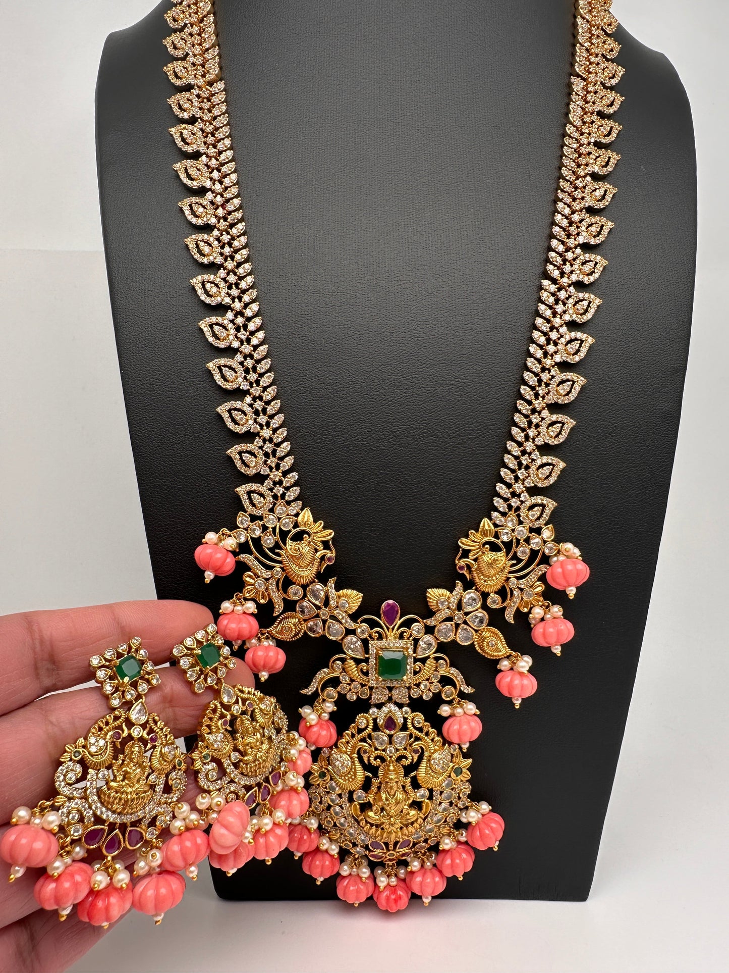 Goddess Lakshmi Pink Pumpkin Beads Matte Finish Mango Necklace