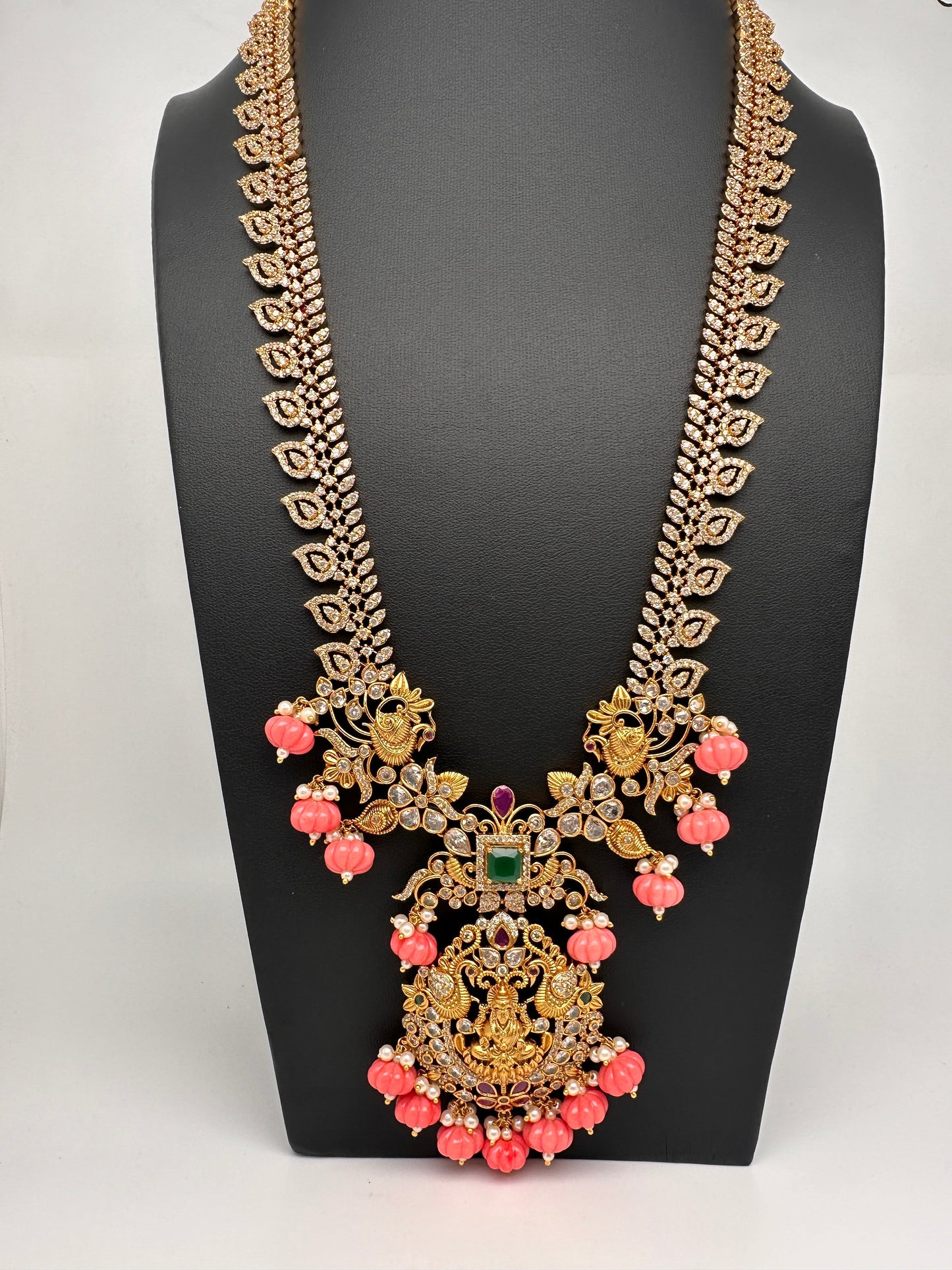 Goddess Lakshmi Pink Pumpkin Beads Matte Finish Mango Necklace