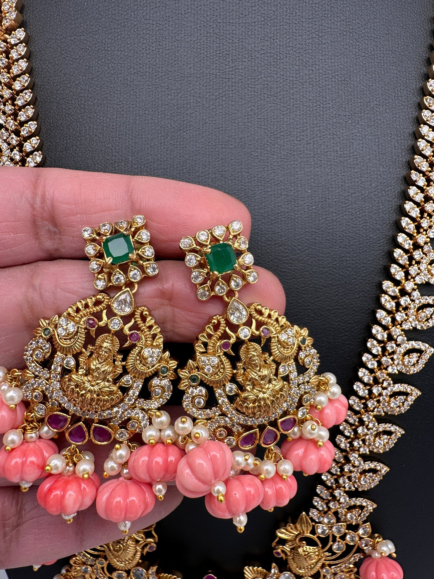 Goddess Lakshmi Pink Pumpkin Beads Matte Finish Mango Necklace