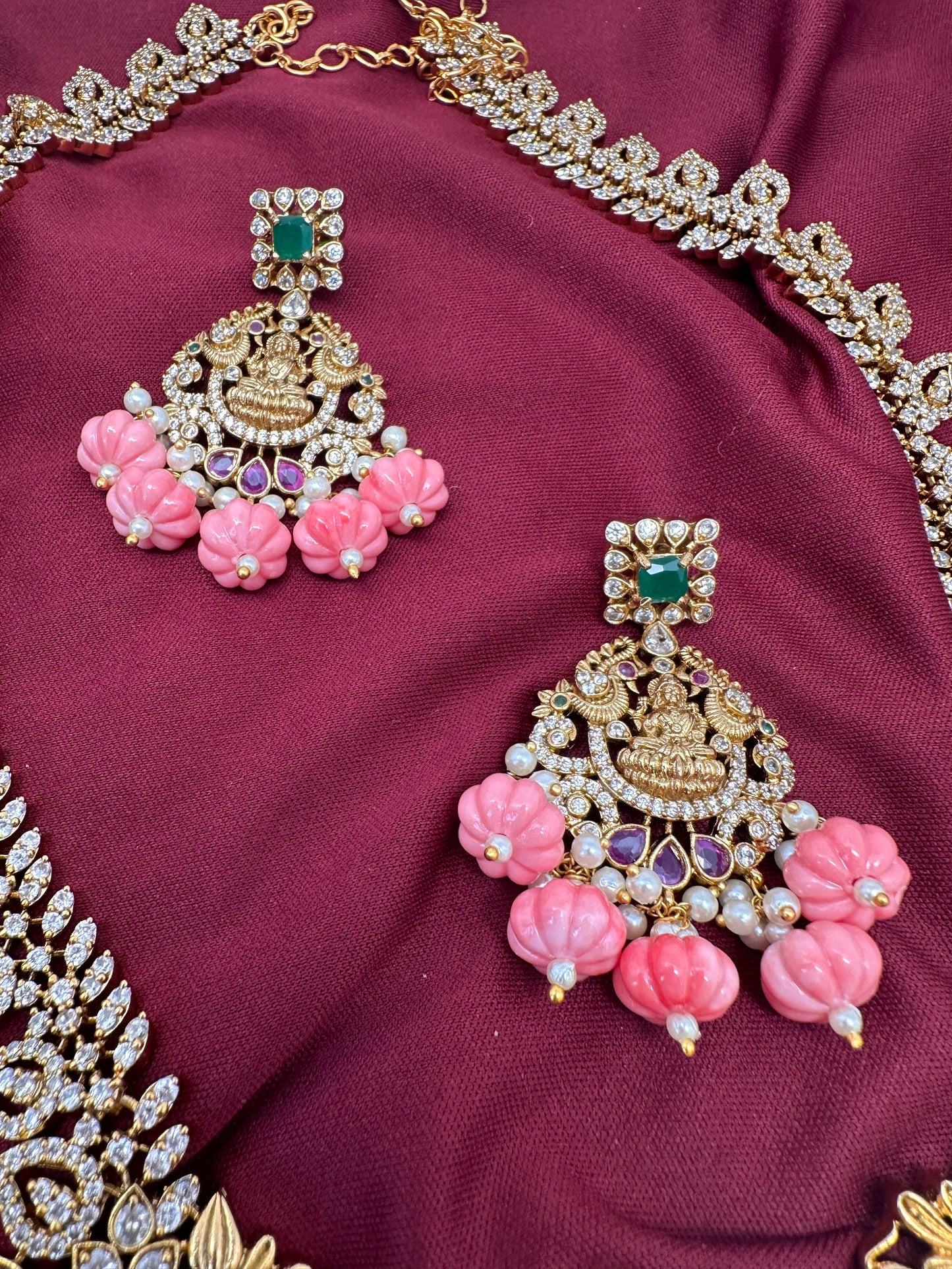 Goddess Lakshmi Pink Pumpkin Beads Matte Finish Mango Necklace