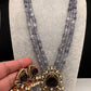 Moissanite Victorian Carved Color Stone Monalisa Beads Necklace - Purple